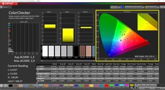 CalMAN ColorChecker (profil: P3, cél színtér: P3)